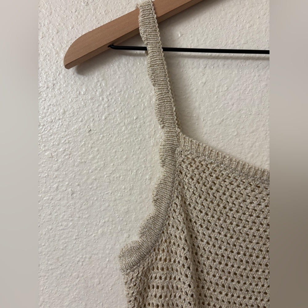 Joie gold Crochet shimmer cream knit tank dress size small